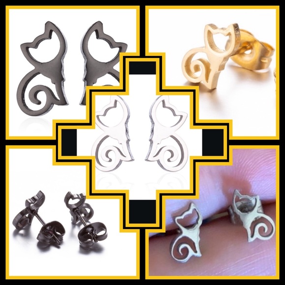 🐯New🐯4/$15🐯Minimalist Hollow Kitty Earrings 🐯 - Picture 1 of 4